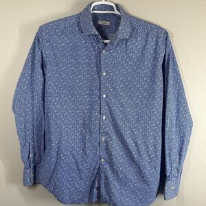Men's Ingram Blue White Gingham Checkered Long Sleeve Button Down Shirt XL